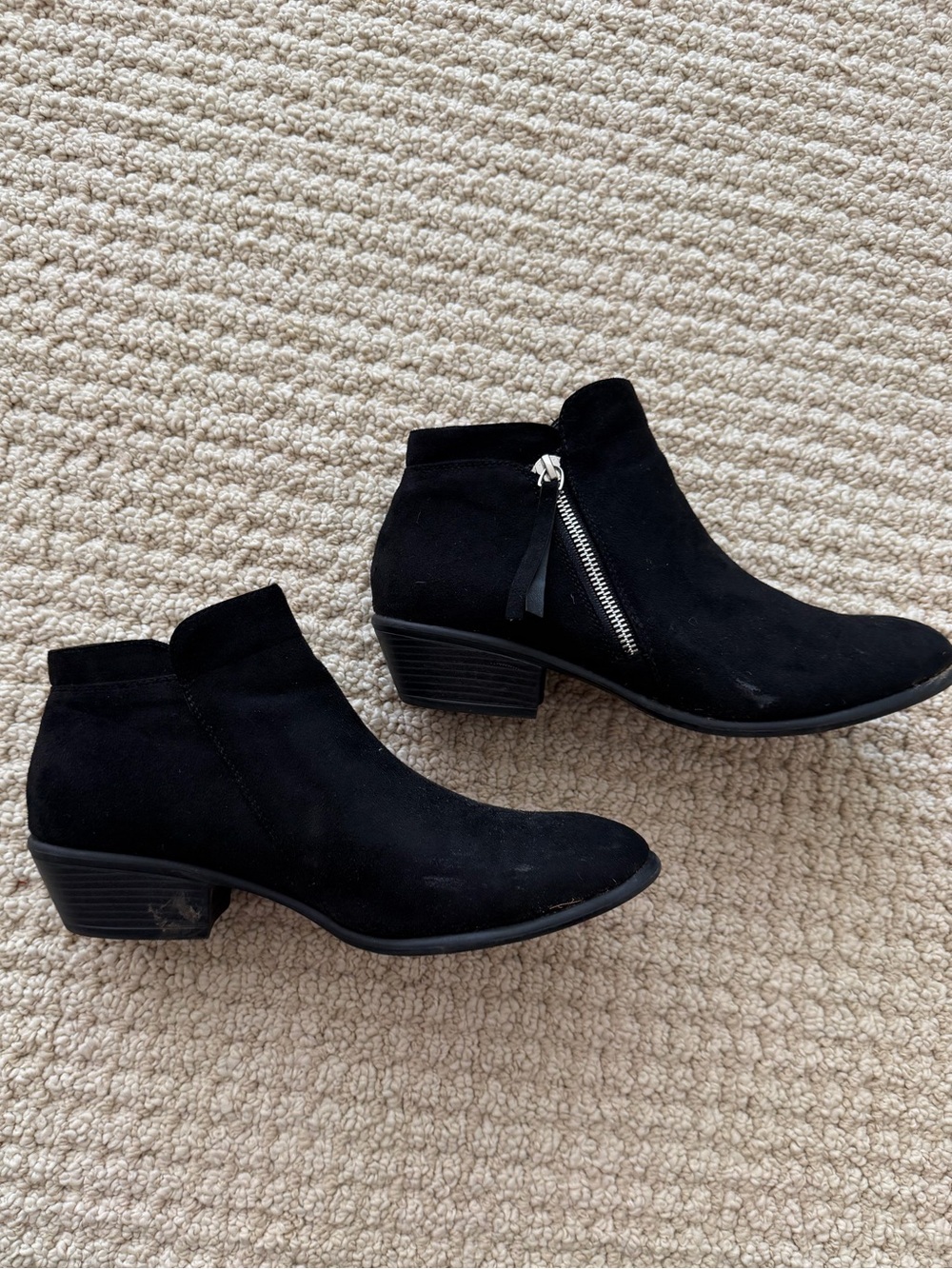 Women's Black Suede Ankle Booties with Side Zip Detail